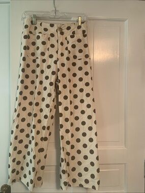 JODIFL Cream Wide-Leg Polka Dot Pants with Brown Dots